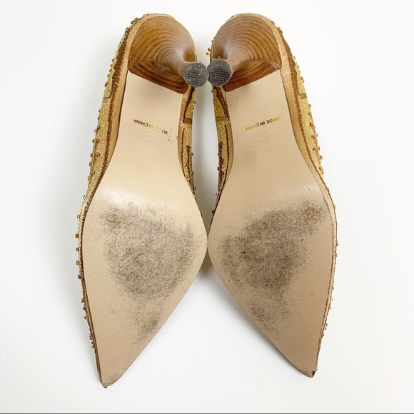 Dollhouse gold embroidered beaded pointed toe heel - Picture 8 of 10